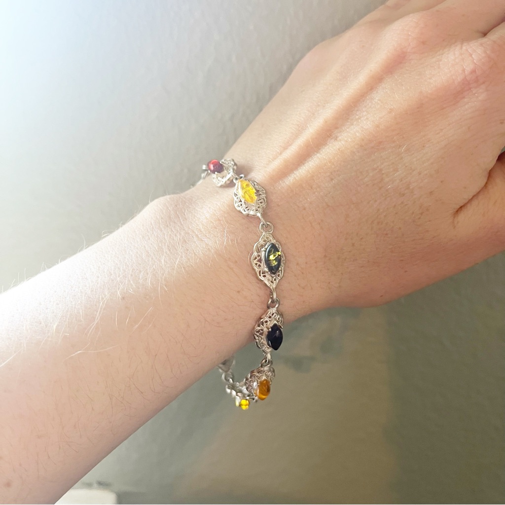 Baltic Green, Red, And Yellow Amber Bracelet
